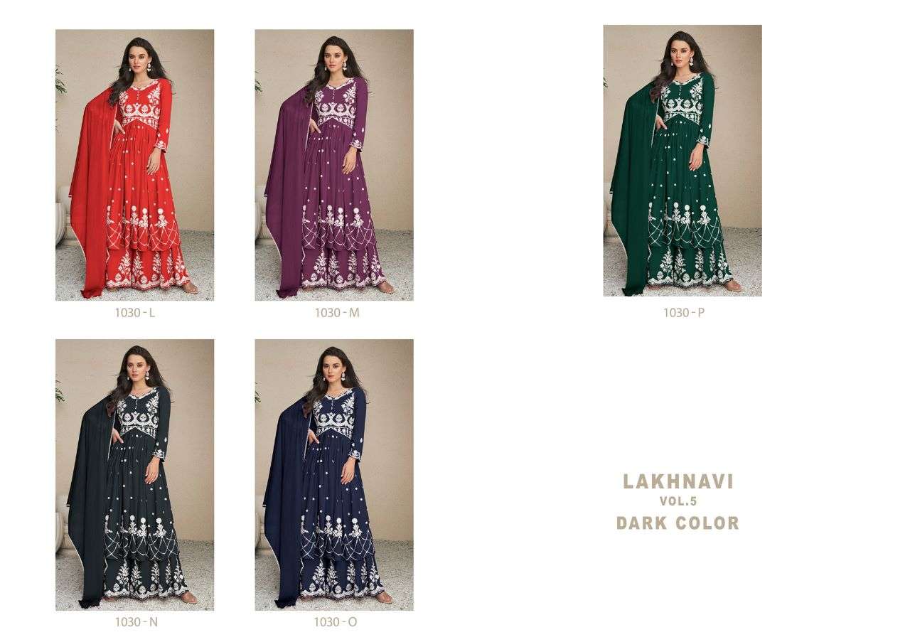 LAKHNAVI VOL 5 DARK COLOR HEAVY REYON LAKHNAVI WORK NAYRA CUT KURTI WITH PLAZO AND NAZMIN DUPATTA BY S3FOREVER BRAND INDEX